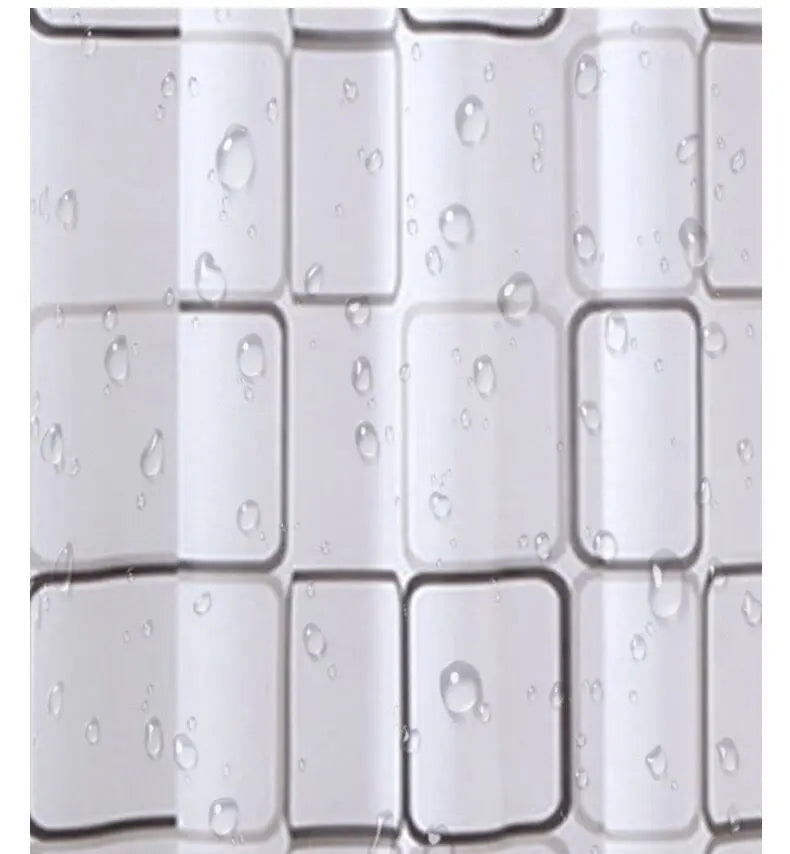 rideau douche géométrique blanc gris moderne anneaux fixation opaquant éva