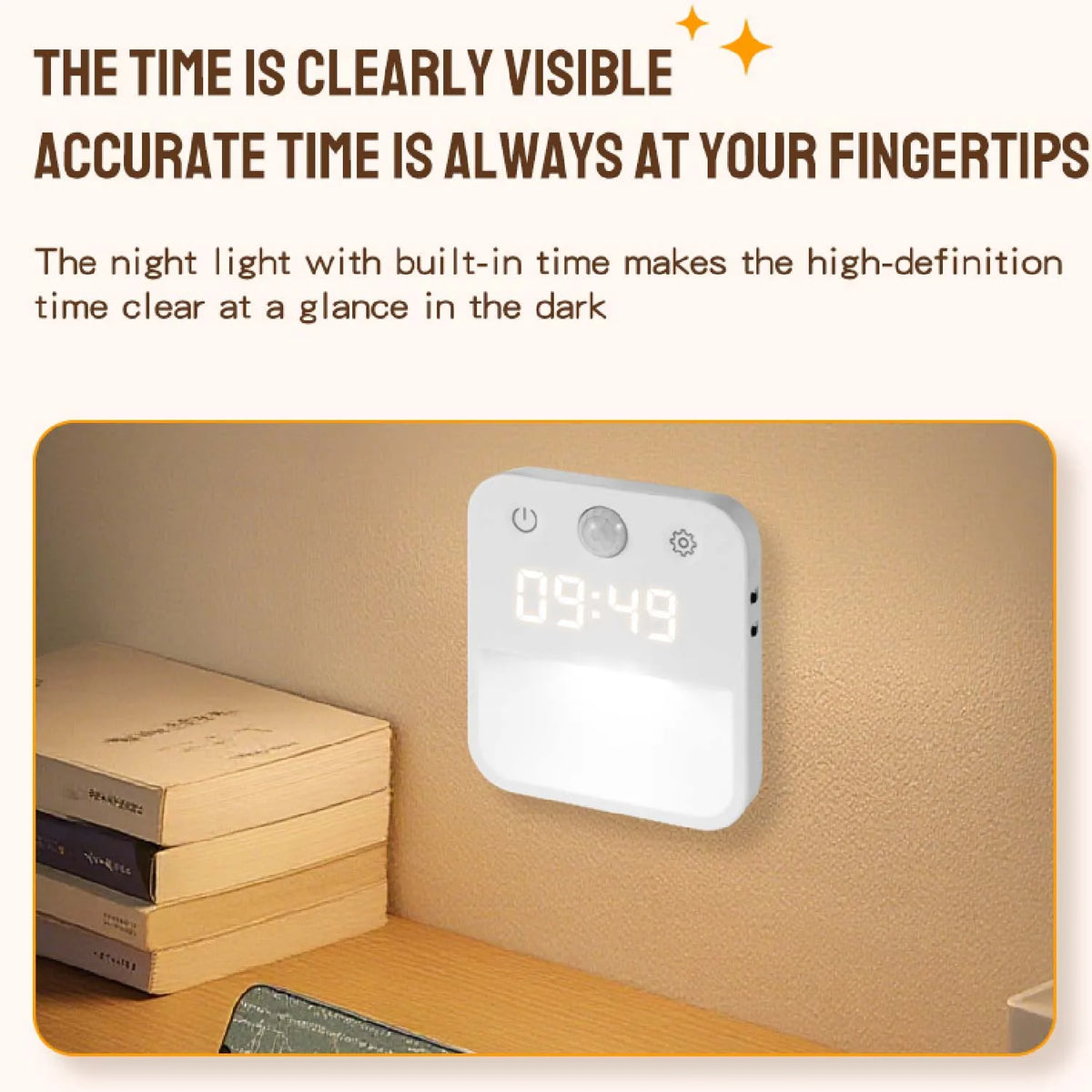 veilleuse horloge nuit led blanc moderne adhésif interrupteur tactile réglage mouvement auto