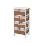 meuble tiroirs blanc rustique paniers osier tissu beige vintage chambre coucher minimaliste moderne