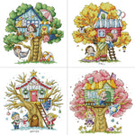 toile broderie maison arbre personnages décorations saisonnières oiseaux papillons champignons balançoire hamac noël guirlandes