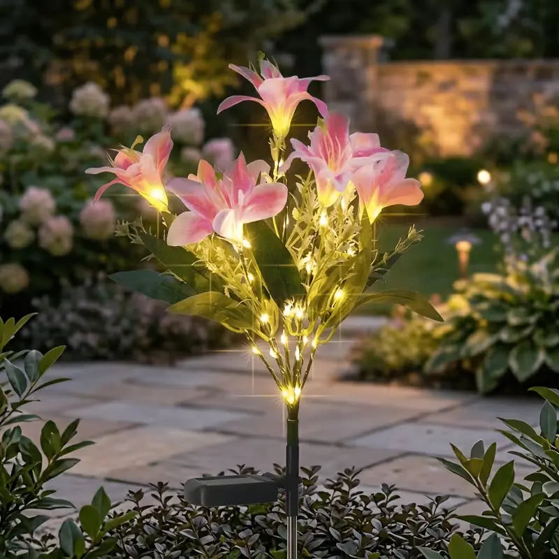 décoration extérieure solaire moderne bouquet fleuri rose blanc vert led jardin autonomie