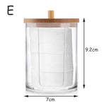 boîtes rangement cosmétiques transparentes couvercle bois moderne coton tige lingettes pinceaux rouges lèvres