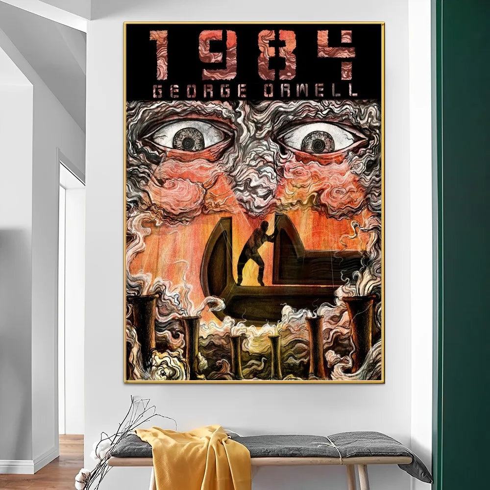 affiches pop art révolutionnaires géorges orwell 1984 graphiques abstrait oeil stylisé rouge noir beige