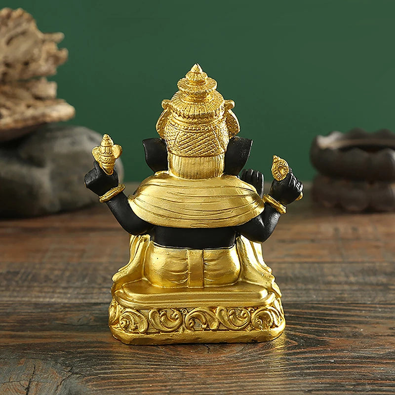 statue ganesha résine noire or décorative religieuse halloween décoration intérieure hauteur 12.5cm largeur 8cm