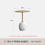 table d'appoint moderne marbre blanc veines grises pied central salon chambre