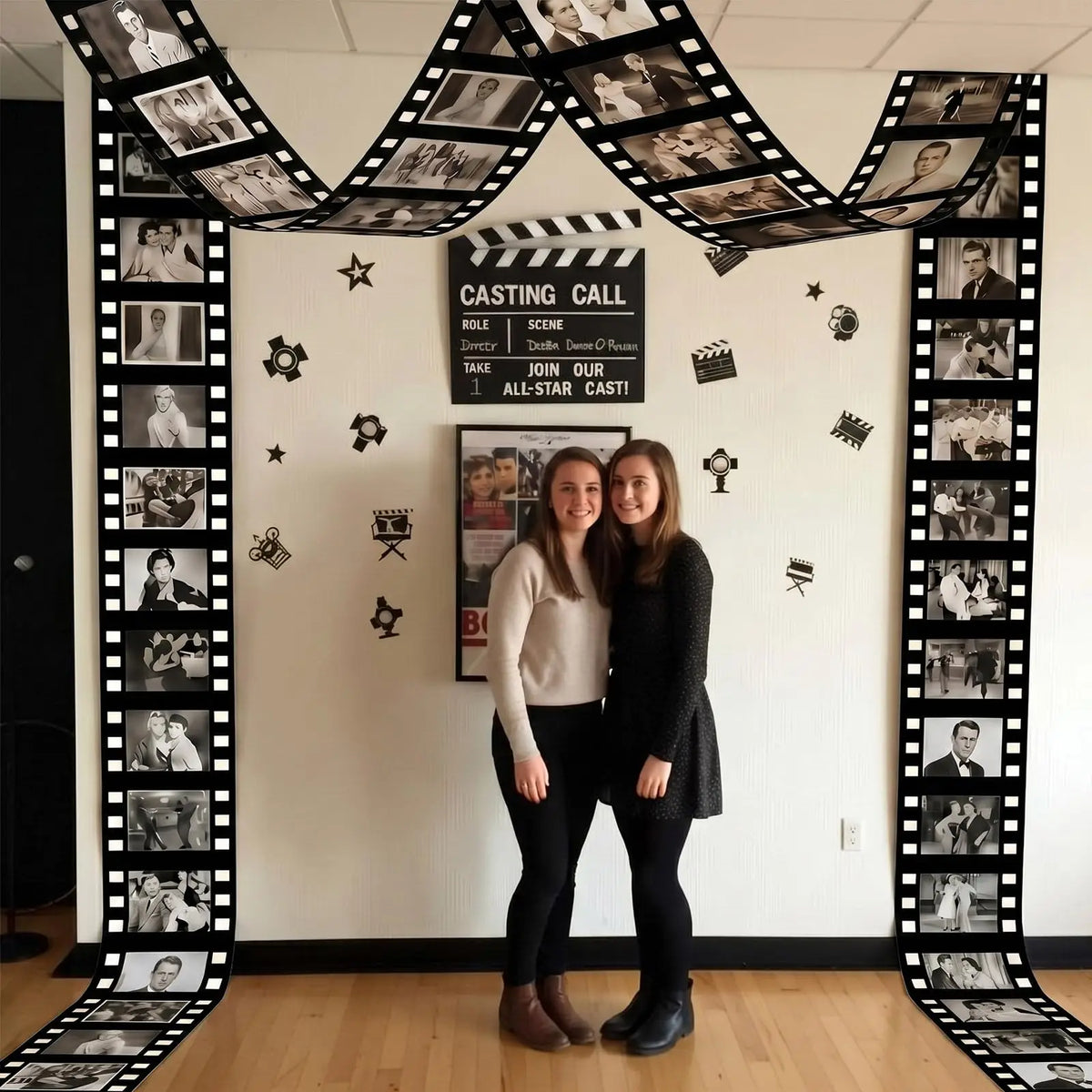 photomaton cadre bobine film noir blanc vintage clips étoiles dorées anniversaire décoration fêtes