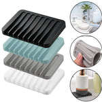 support savon silicone rayures horizontales gris bleu clair moderne salle bain égouttoir antidérapant