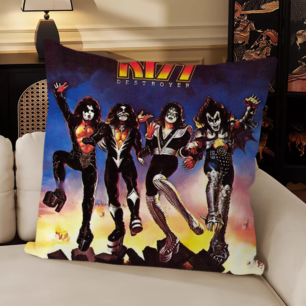 taie d'oreiller motif kiss rock noir imprimé polyester coton décoratif coussin siège salon voiture