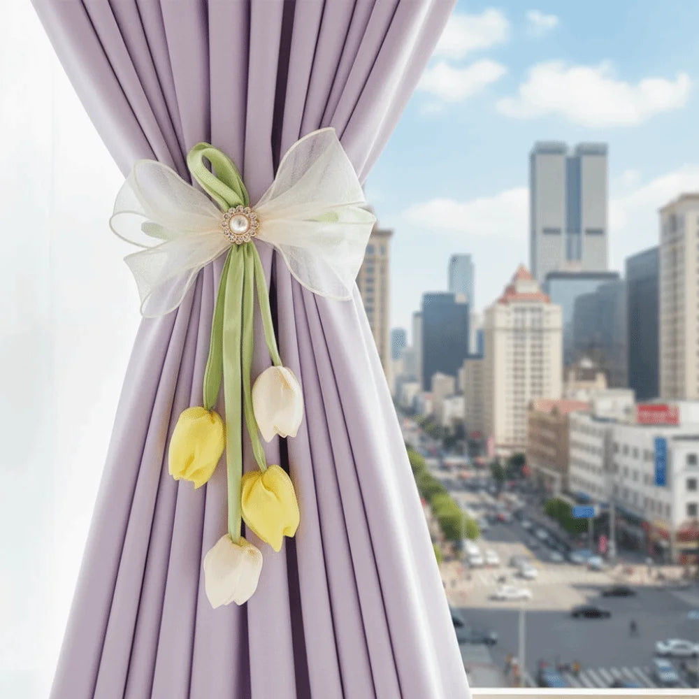 ruban fenêtre décoratif tulipes fleurs blanc vert bleu jaune rose fixe translucide polyester