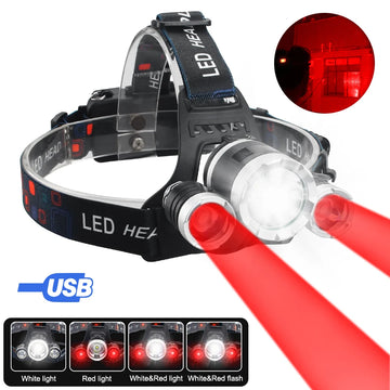 lampe frontale led noire rechargeable usb camping red verte blanche fixe ceinture