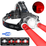 lampe frontale led noire rechargeable usb camping red verte blanche fixe ceinture