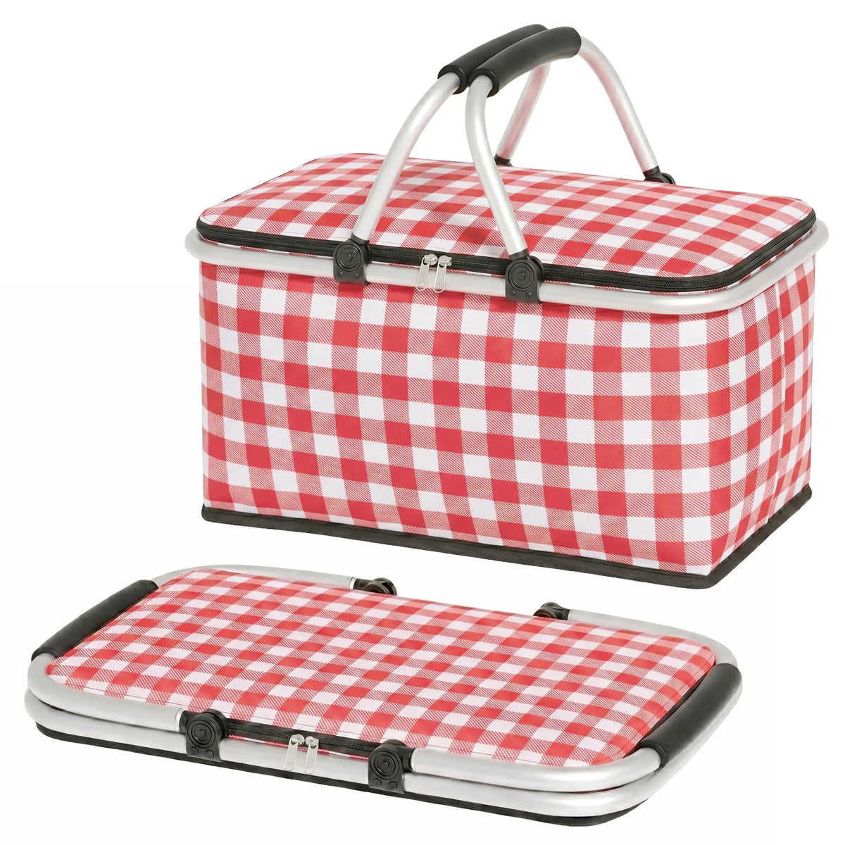 panier pique nique pliable vichy jaune blanc rouge plateau intégral couvercle fermeture éclair alimentos