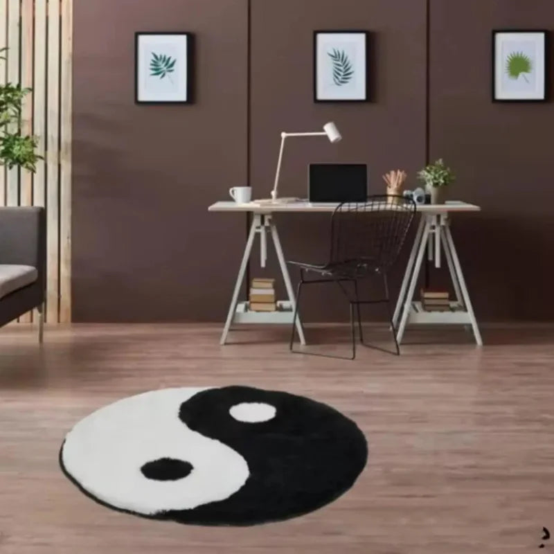 tapis yin yang noir blanc doux moderne minimaliste imperméable antidérapant salon chambre