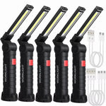 lampe travail rechargeable usb aimant noir lumiere led forte réglages luminosité camping auto défense