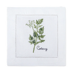 serviette cuisine lin blanc brodée motifs plantes aromatiques naturelle table élégante