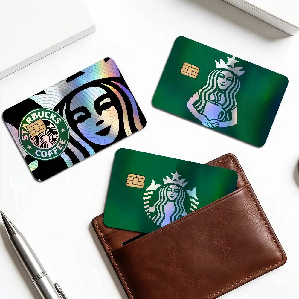 autocollants carte bancaire effet laser logo starbucks vert noir holographique anti rayures