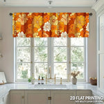 rideau fenêtre vintage motif floral orange blanc marron décoration rétro tringle murale machine lavable