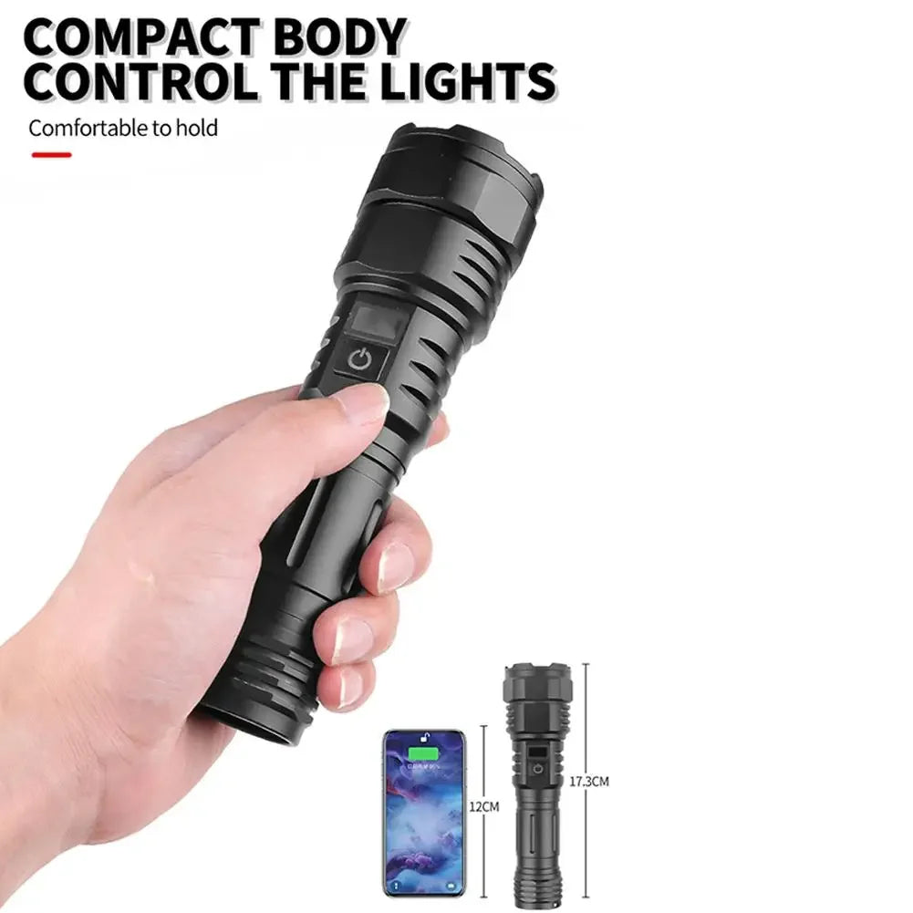 lampe torche rechargeable led noire modes zoom télescopique ipx4 étanche USB