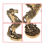 figurines chevaux bronze doré reliefs détaillés motifs floraux caractères chinois base armure salon décoration