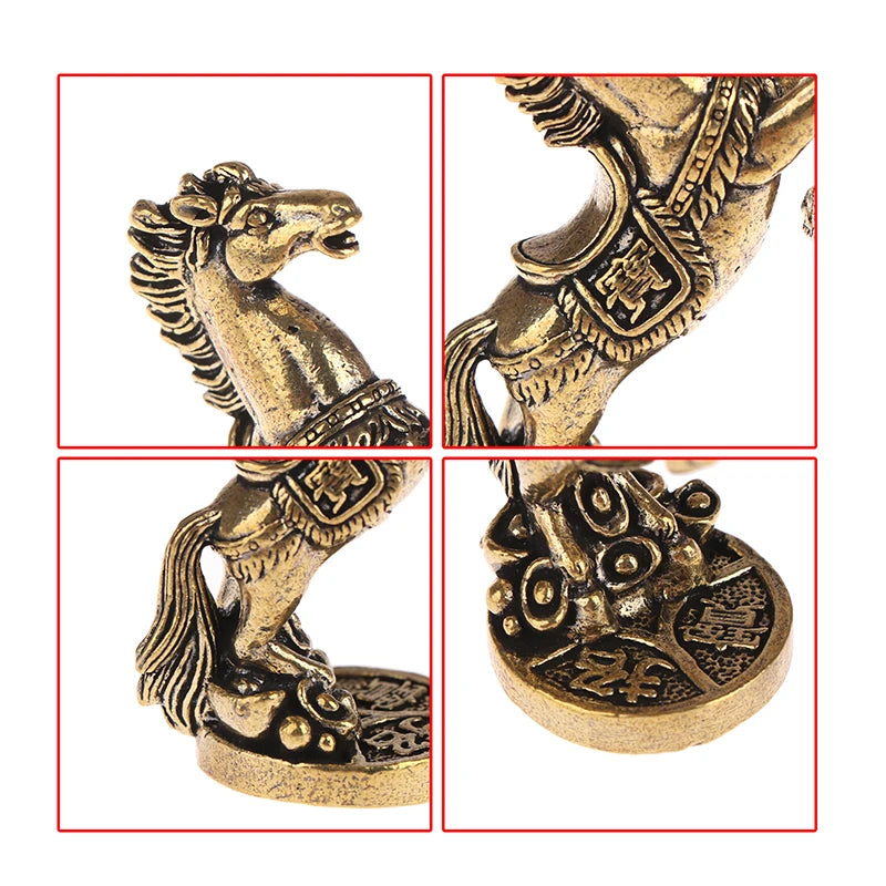 figurines chevaux bronze doré reliefs détaillés motifs floraux caractères chinois base armure salon décoration