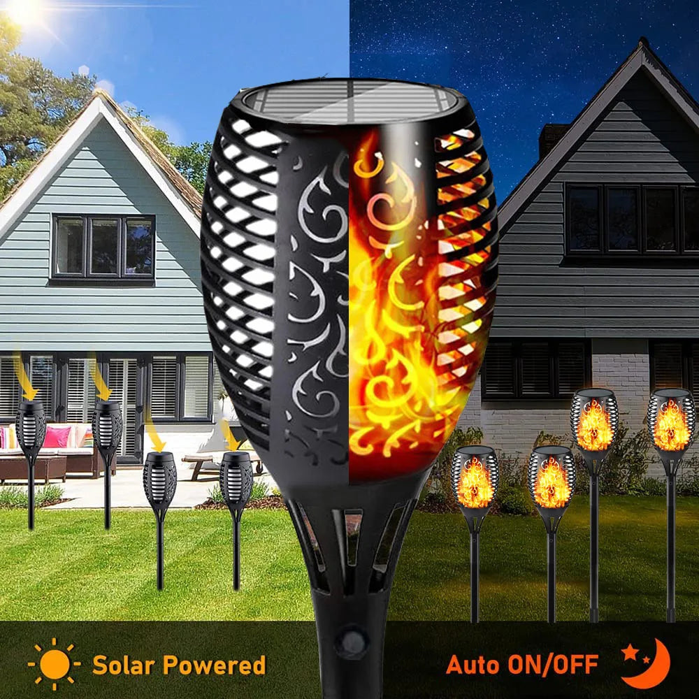 torche solaire imperméable led flamme animée moderne extérieur jardin décoration motifs floraux ip65 abs