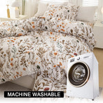 housse couette motif floral moderne pièces blanc cassé orange marron vert douce machine laver