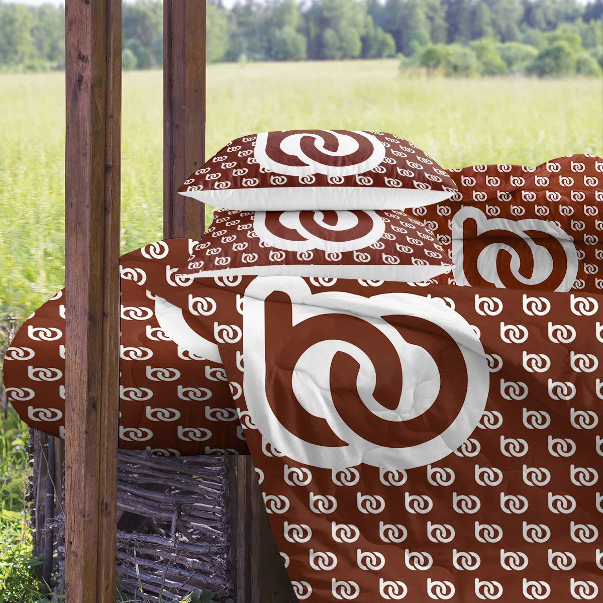 ensemble literie marron foncé imprimé spirale moderne taies oreiller coussin