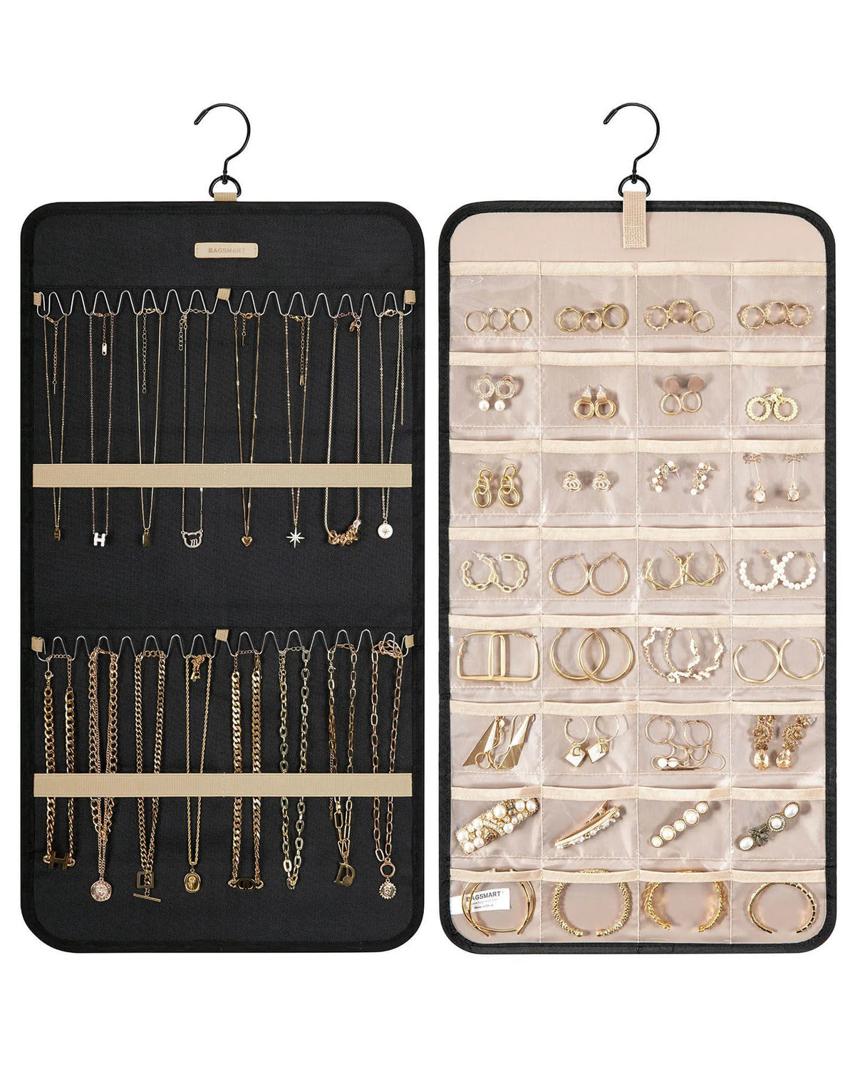 porte bijoux pliable transparent moderne compartiments crochets métalliques rangement mur armoire