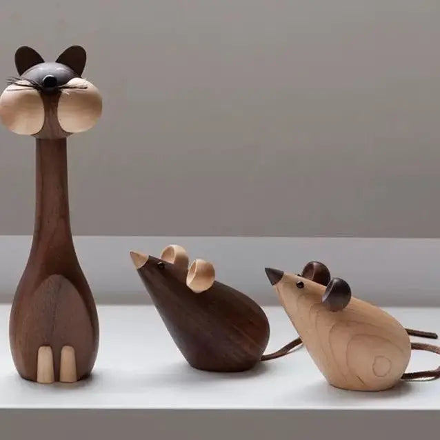 figurines animales bois moderne chat souris marron beige minimalisteintérieur décoration naturelletouches artistiques élégantes.texture