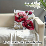 coussin carré blanc motif floral fleurs roses feuilles vertes bohême opacité 100% polyester lit