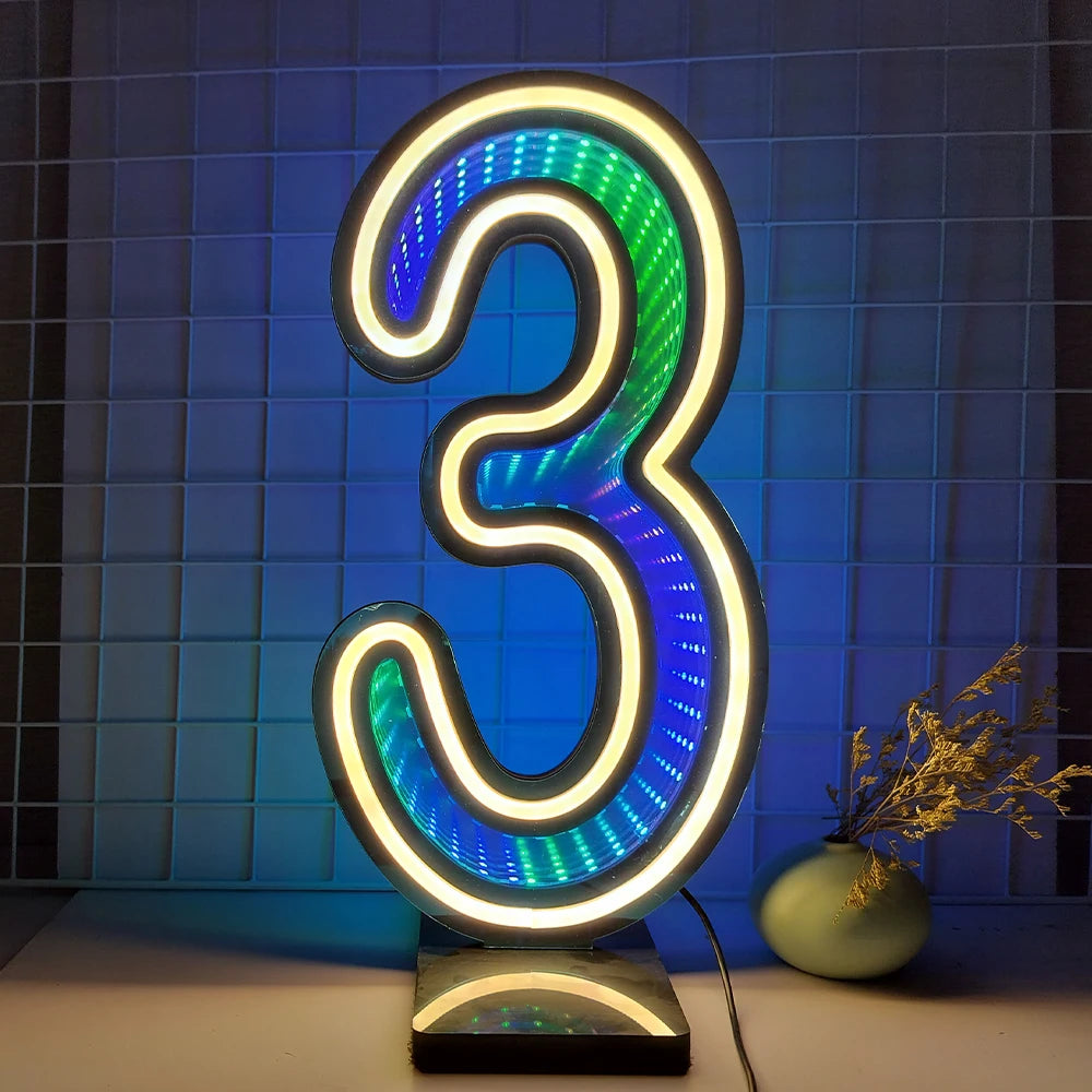 lumière numérique led numéro bleu vert blanche moderne rayures colorées base détachable fête événement
