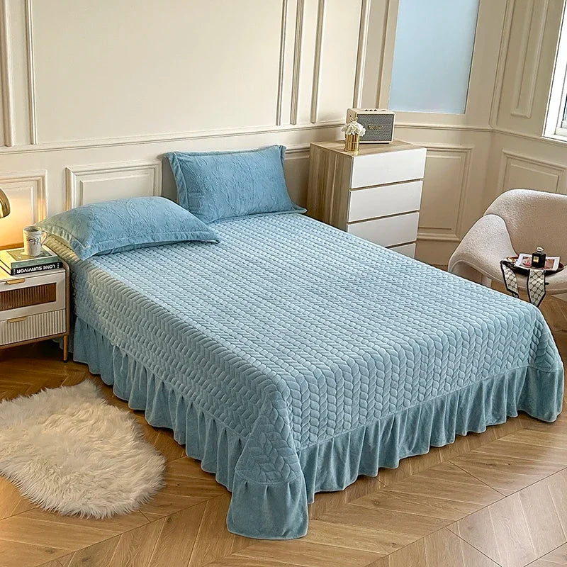 ensemble literie quatre pièces motif floral beige gris bleu clair vert pastel classique polyester