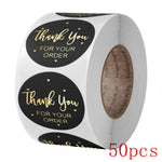 autocollants merci votre commande noir rose doré transparents élégants cœurs écriture manuscrite lot 50
