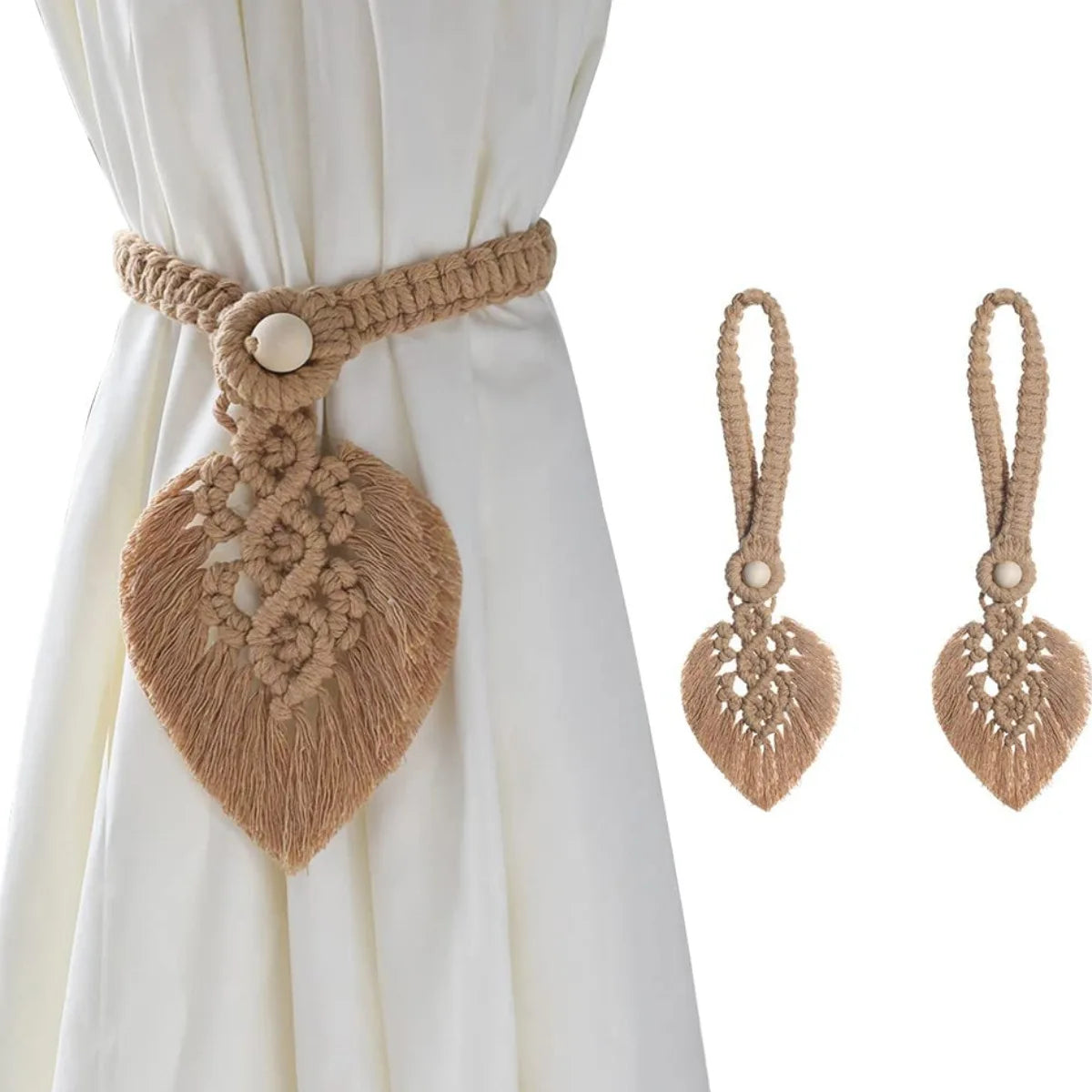 rideaux boho chic macramé franges blanc accessoires fenêtre deco chambre salon echangement fixations