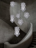 suspension lumineuse verre transparent moderne boules verre câbles acier poli led semi encastré