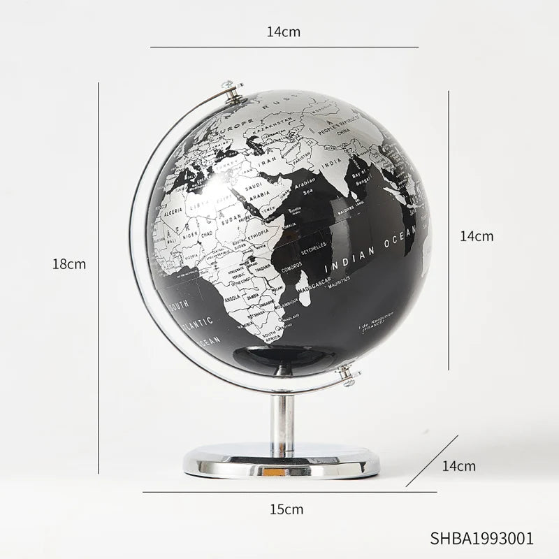 globe terrestre cartographie détaillée support métallique base plate noir doré classique élégant décoration maison