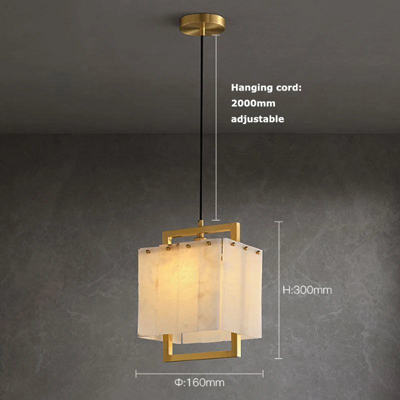 suspension lumineuse or moderne blanc translucide carré élégant chaînes noires
