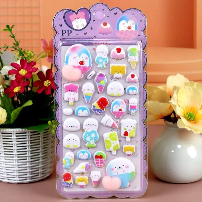 autocollants 3D animaux mignons fruits gâteaux nuages coeurs kawaii adhésifs