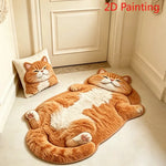 tapis peluche chaton orange blanc 3d décoratif chambre salon coussin assorti pile désossée