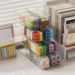 boîte rangement transparent moderne compartiments graphiques colorés réutilisable blanc fonctionnelle badges articles divers