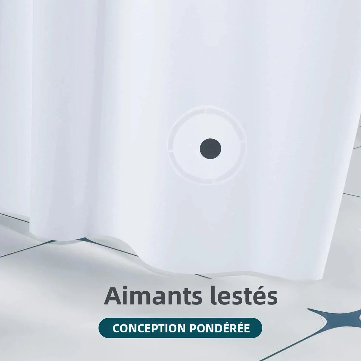 rideau douche blanc uni moderne aimants lestés opacité toilettes 120x180cm 154x180cm 180x180cm 180x200cm respectueux