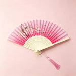 éventail pliant fleurs cerisier papillons art japonais traditionnel tassel couleur bleu rose