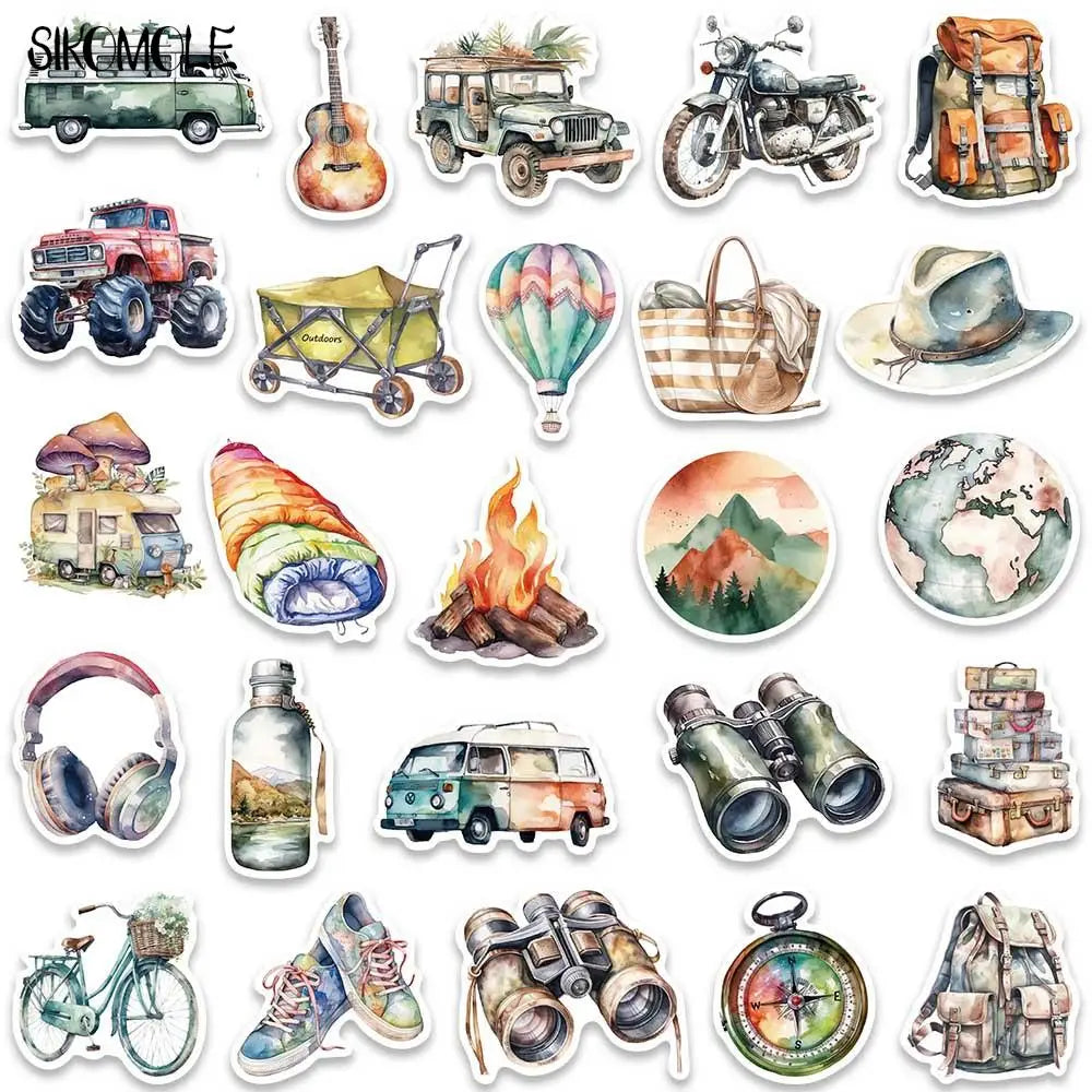 autocollants camping voyage plein air enfants sacs tentes 10 30 50pcs