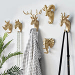 porte clefs mural animal or réaliste moderne éléphant rhinocéros cheval cerf bison PVC decoration