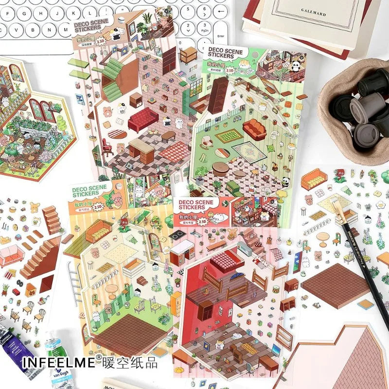 puzzle 3d multicolore cartoon meubles personnages plantes adhésifs diy enfants adolescents stress