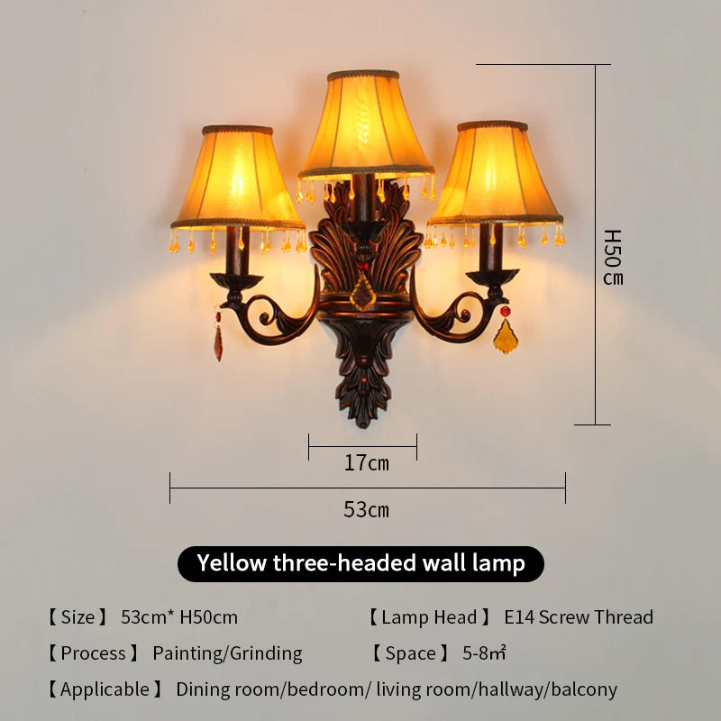 lampe murale classique fer forgé tissu rouge vert bleu marron