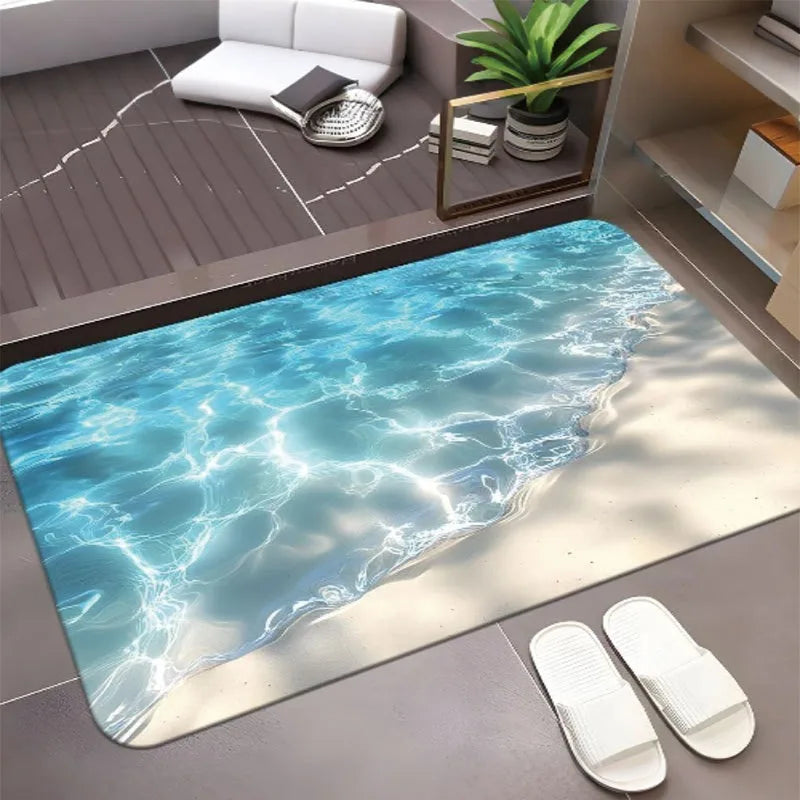 tapis sol moderne bleu vague antidérapant résistant décoloration 30x50cm 40x60cm 50x80cm