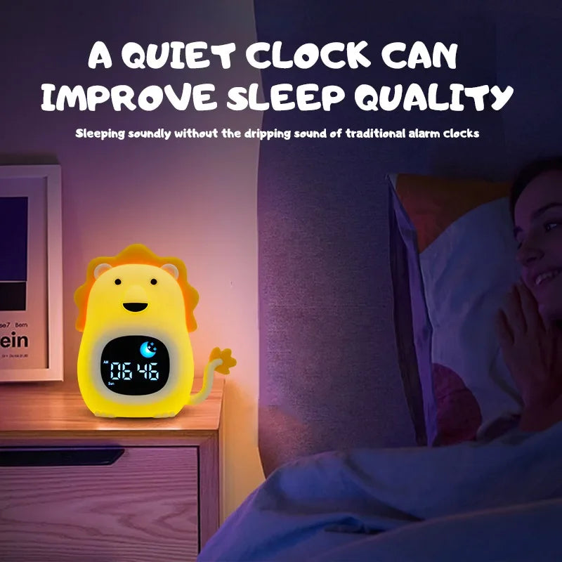 veilleuse horloge enfantine silicone animaux ours lion blanc jaune rouge moderne interrupteur tactile lumière