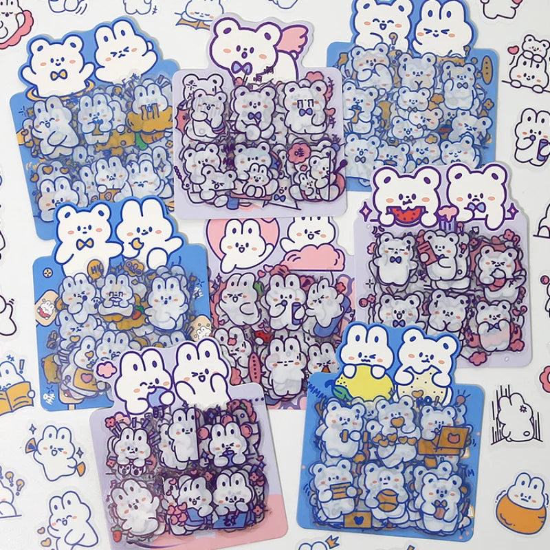 sticker kawaii mignon ours lapin coeur floral scrapbooking diy carte journal intime