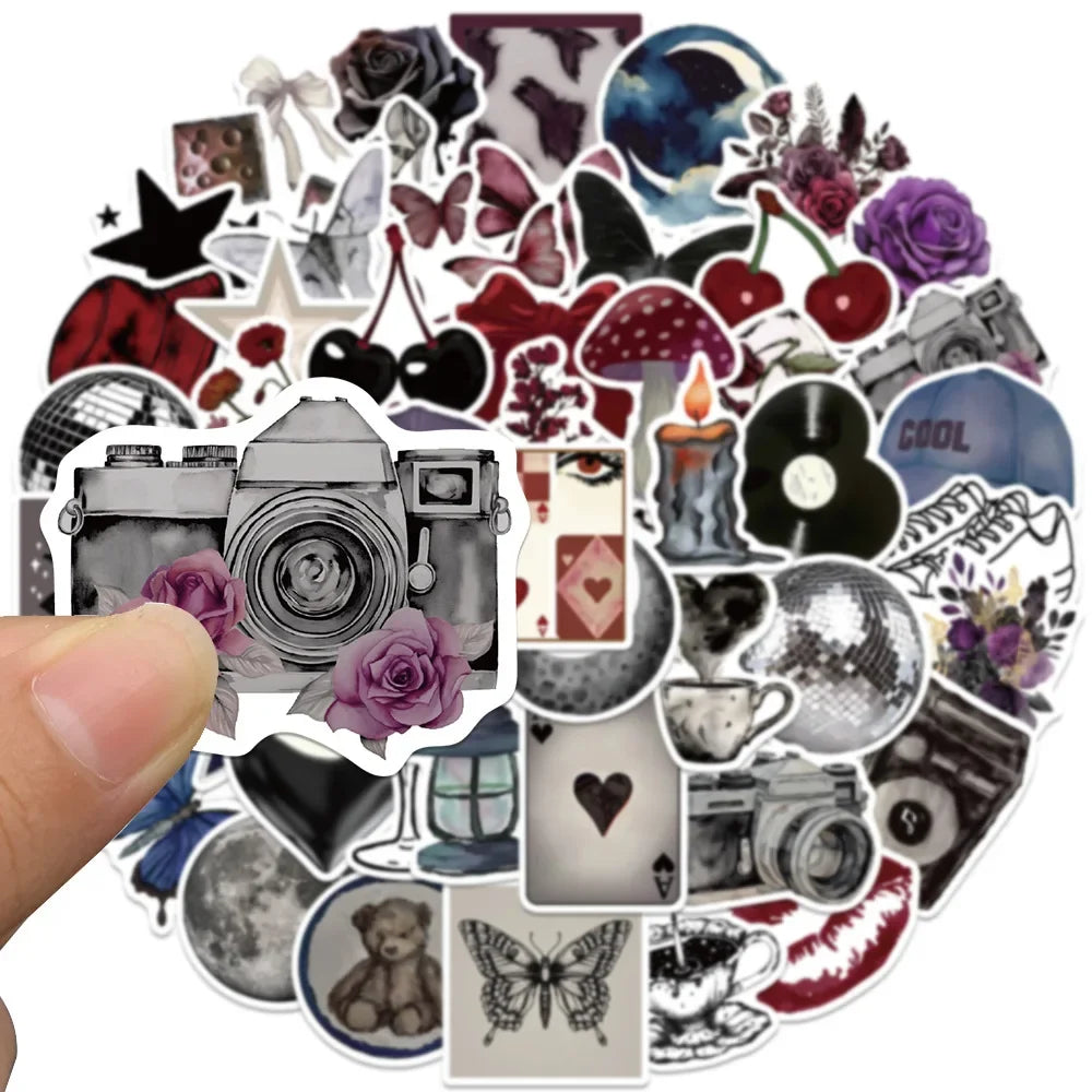 stickers vintage floral animalier géométrique abstrait photographique musical opaques adhésifs 50pièces scrapbooking bricolage